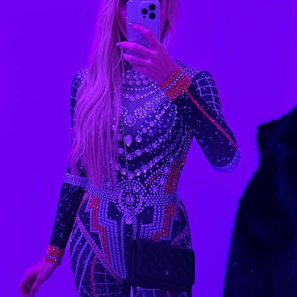 DOMINIQUE LUXURY RHINESTONE JUMPSUIT size M - Picture 7 of 9